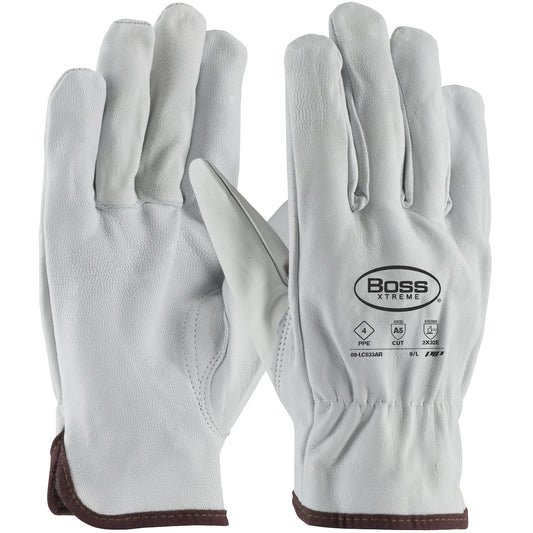 PIP 09-LC533AR Boss Xtreme AR Top Grain Goatskin Leather Drivers with Para-Aramid Lining Keystone Thumb Safety Glove (One Dozen)