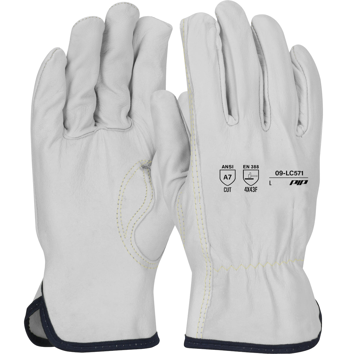 PIP 09-LC571 Top Grain Goatskin Leather Drivers Glove with A7 HPPE Blend Lining - Keystone Thumb (On