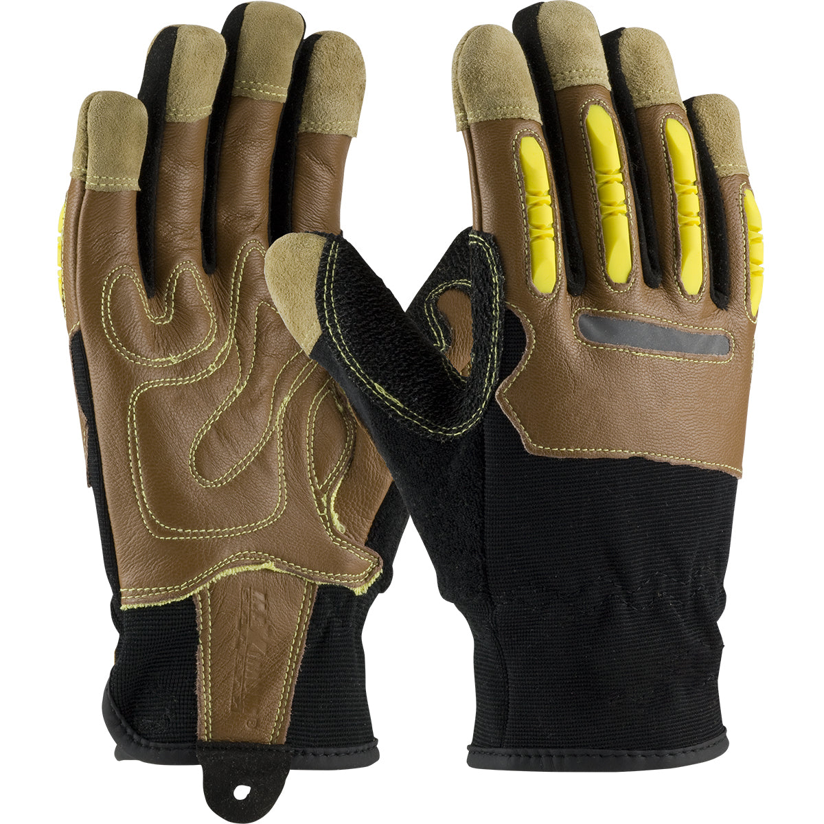 PIP 120-4100 Maximum Safety Reinforced Goatskin Leather with Leather Back and Kevlar Lining TPR Finger Impact Protection Safety Glove (1 Pair)