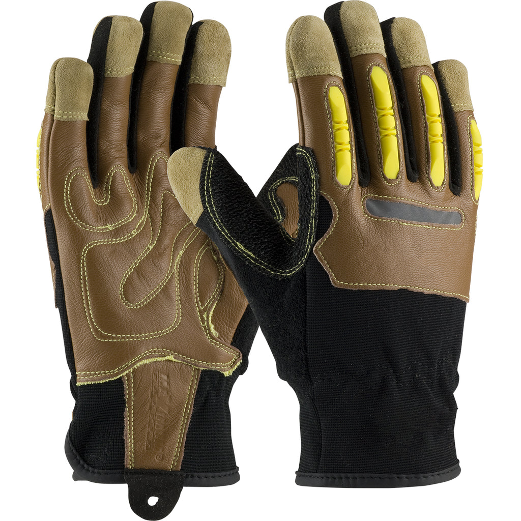 PIP 120-4100 Maximum Safety Reinforced Goatskin Leather with Leather Back and Kevlar Lining TPR Finger Impact Protection Safety Glove (One Dozen)