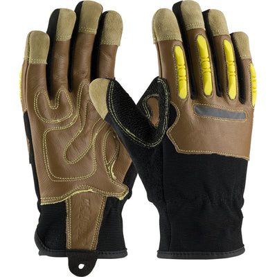 PIP 120-4100 Maximum Safety Reinforced Goatskin Leather with Leather Back and Kevlar Lining TPR Finger Impact Protection Safety Glove (One Dozen)