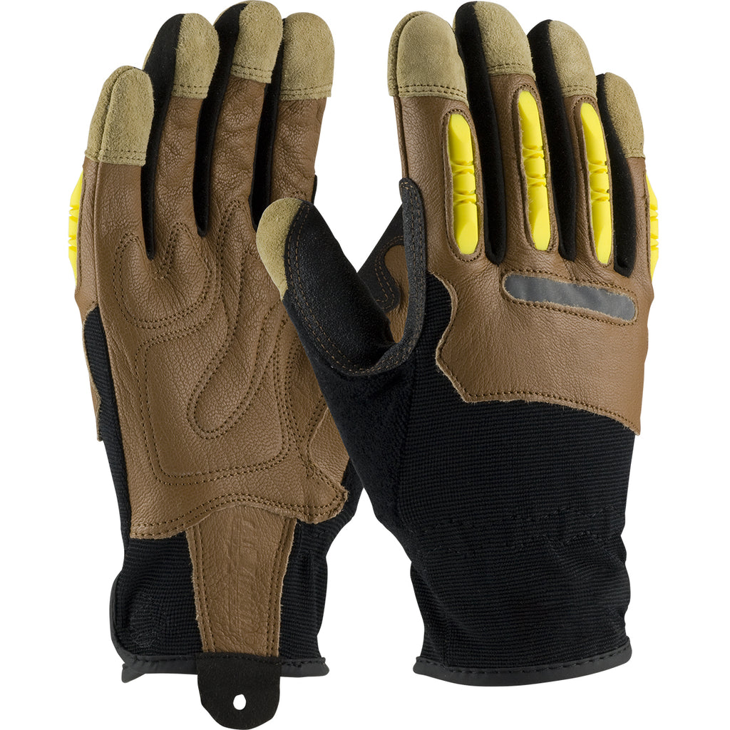 PIP 120-4200 Maximum Safety Journeyman Goatskin Leather Palm with Leather Back and TPR Knuckle Guards Safety Glove (One Dozen)