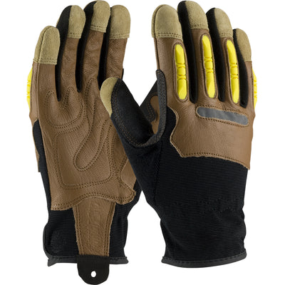 PIP 120-4200 Maximum Safety Journeyman Goatskin Leather Palm with Leather Back and TPR Knuckle Guards Safety Glove (One Dozen)