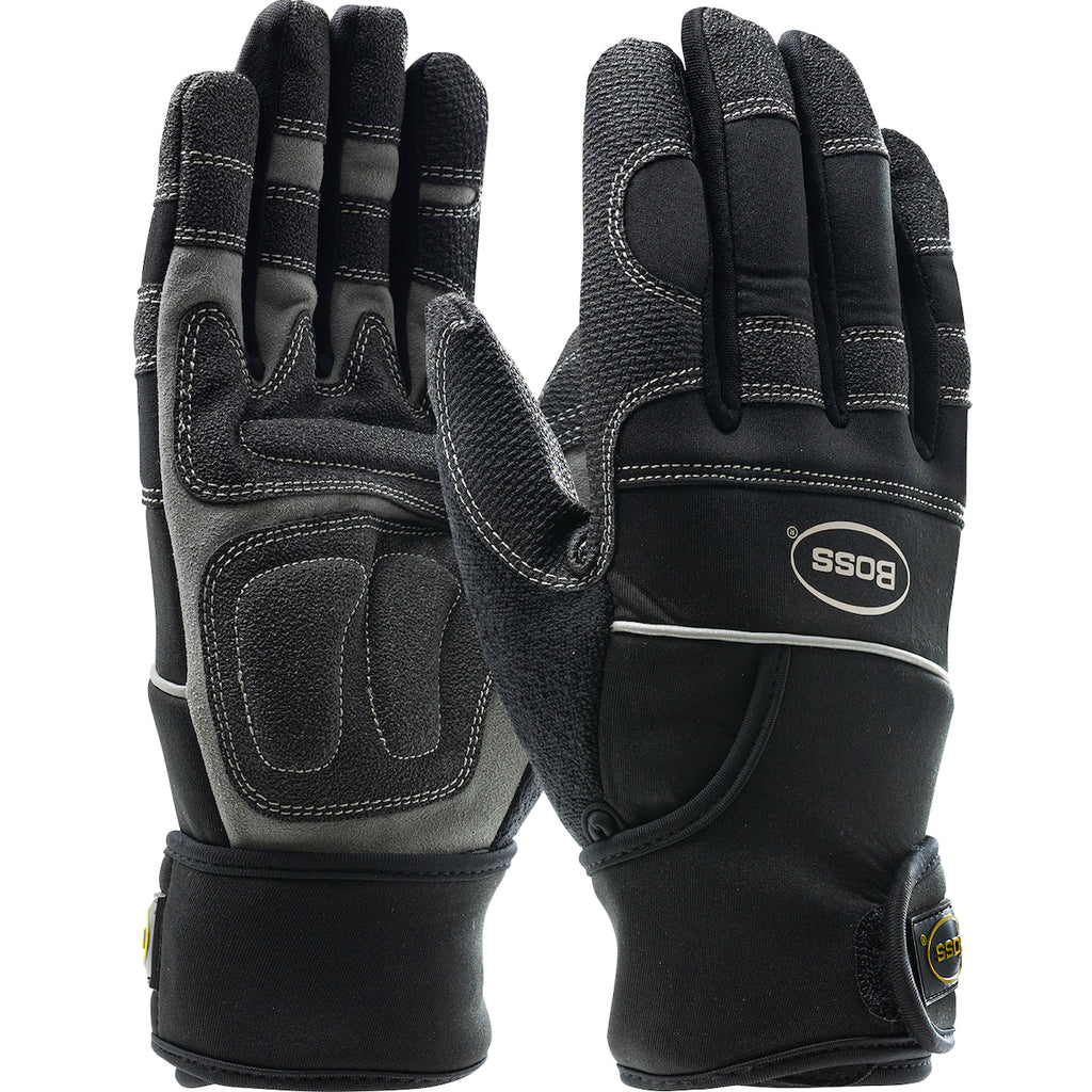PIP 120-4400 Maximum Safety Gunner AV Synthetic Leather Palm with Anti-Vibration Pads and PVC Grip Wrist Strap Glove (One Dozen)