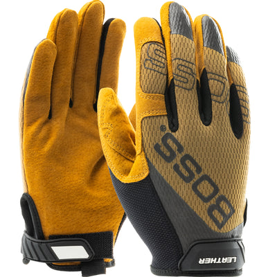 Boss 120-ML1360T Premium Pigskin Leather Palm with Mesh Fabric Back Safety Glove (One Dozen)