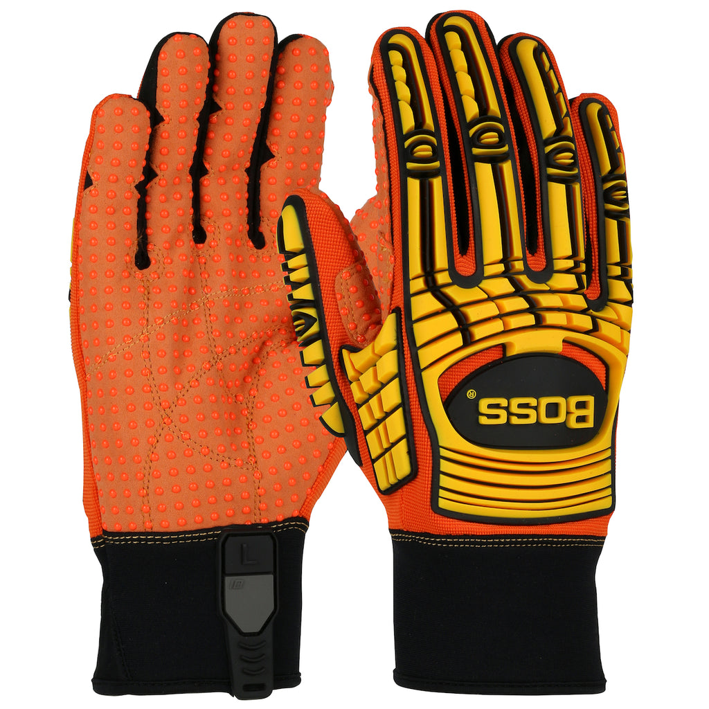 Boss 120-MP2110 TPR Impact Protection Synthetic Leather Palm with PVC Dotted Grip Safety Glove (One Dozen)