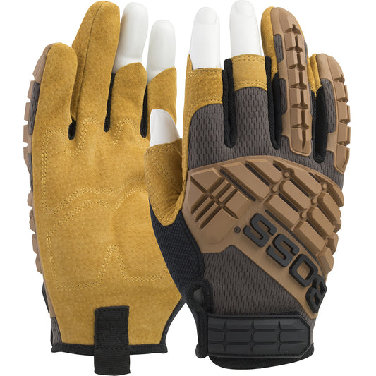 Boss 120-MF1360T Premium Pigskin Padded Leather Palm TPR Impact Protection Safety Glove (1 Pair)
