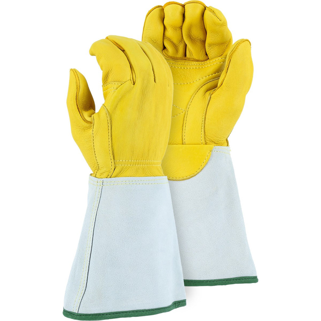 Majestic 1516E Lineman’s Gauntlet Glove with Welted Fingertips and Double Reinforced Palm (One Dozen)