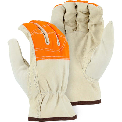 Majestic 1554HVO Goatskin Drivers Glove with High Vis Orange Cloth Fingers (One Dozen)