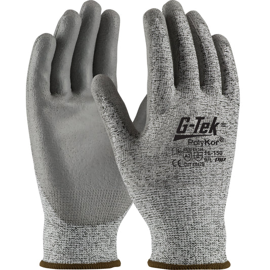 PIP 16-150 G-Tek Seamless Knit PolyKor Blended Glove with Polyurethane Coated Flat GripSafety Glove (One Dozen)