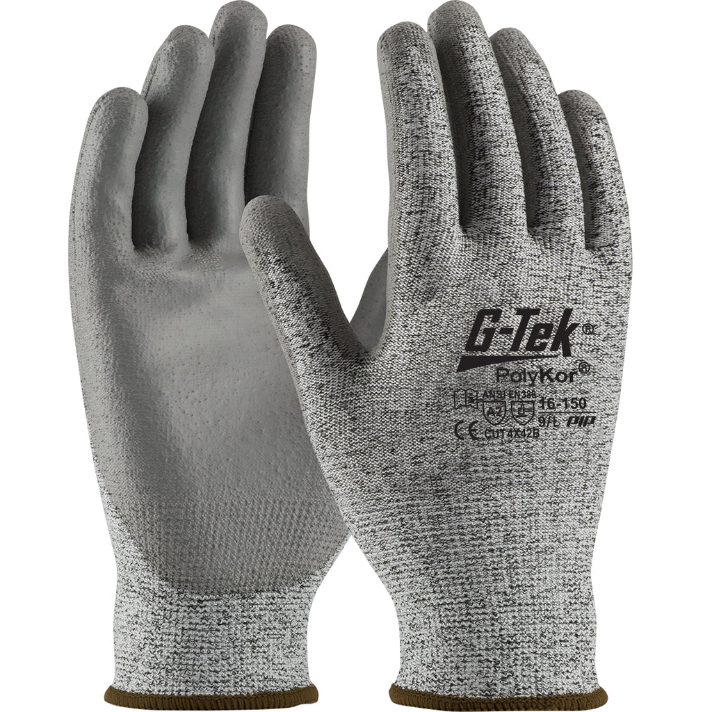 PIP 16-150 G-Tek Seamless Knit PolyKor Blended Glove with Polyurethane Coated Flat GripSafety Glove (One Dozen)
