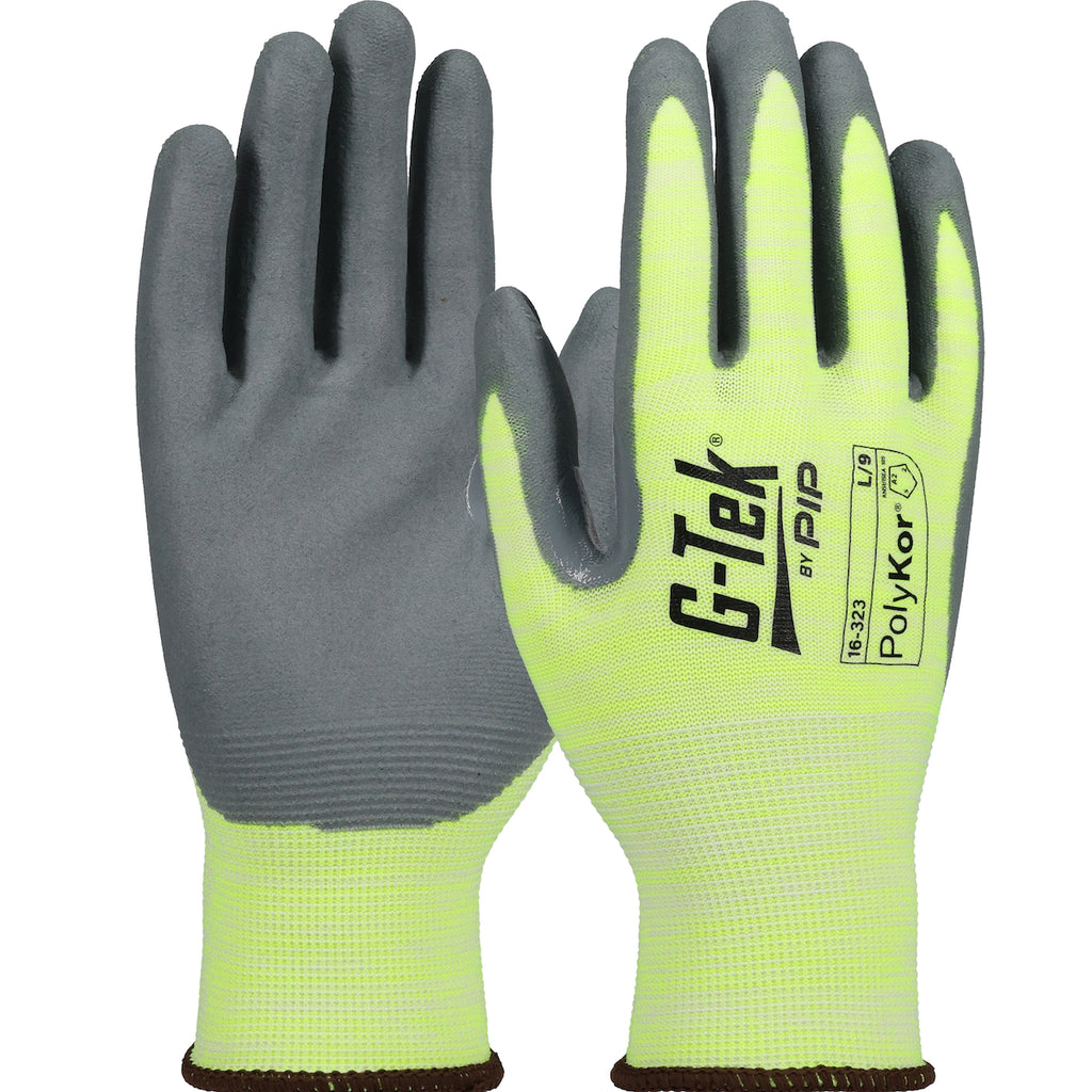 G-Tek PolyKor 16-323 Hi-Vis Seamless Knit PolyKor Blended with Nitrile Coated Foam Grip Safety Glove(One Dozen)