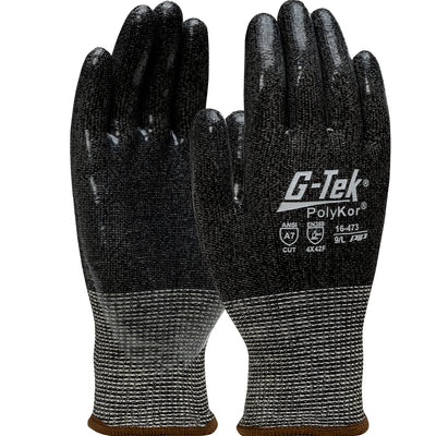 G-Tek 16-473 Seamless Knit PolyKor® Blended Glove with Silicone Coated Flat Grip on Palm & Fingers (