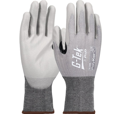 G-Tek 16-548 Seamless Knit A4 PolyKor® Blended Glove with Polyurethane Coated Flat Grip on Palm & Fi