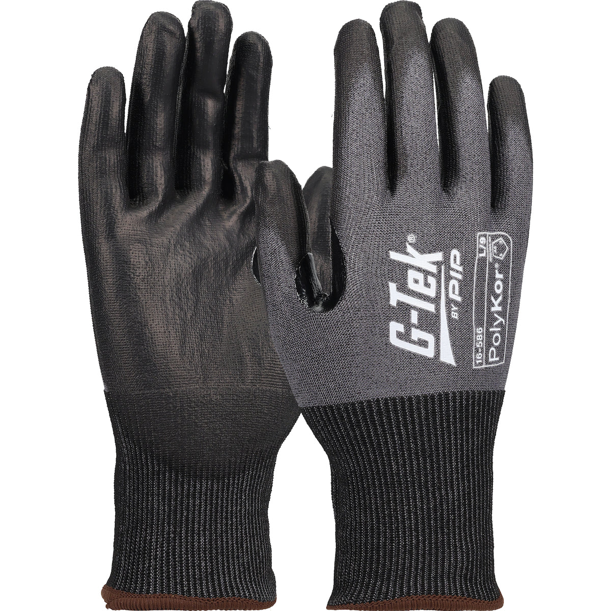 G-Tek 16-586 Seamless Knit A6 PolyKor® Blended Glove with Polyurethane Coated Flat Grip on Palm & Fi