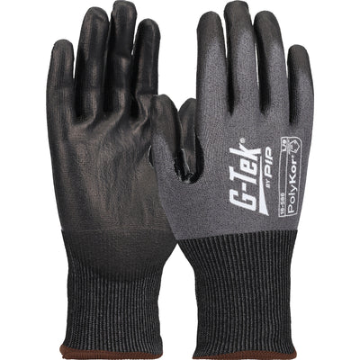 G-Tek 16-586 Seamless Knit A6 PolyKor® Blended Glove with Polyurethane Coated Flat Grip on Palm & Fi