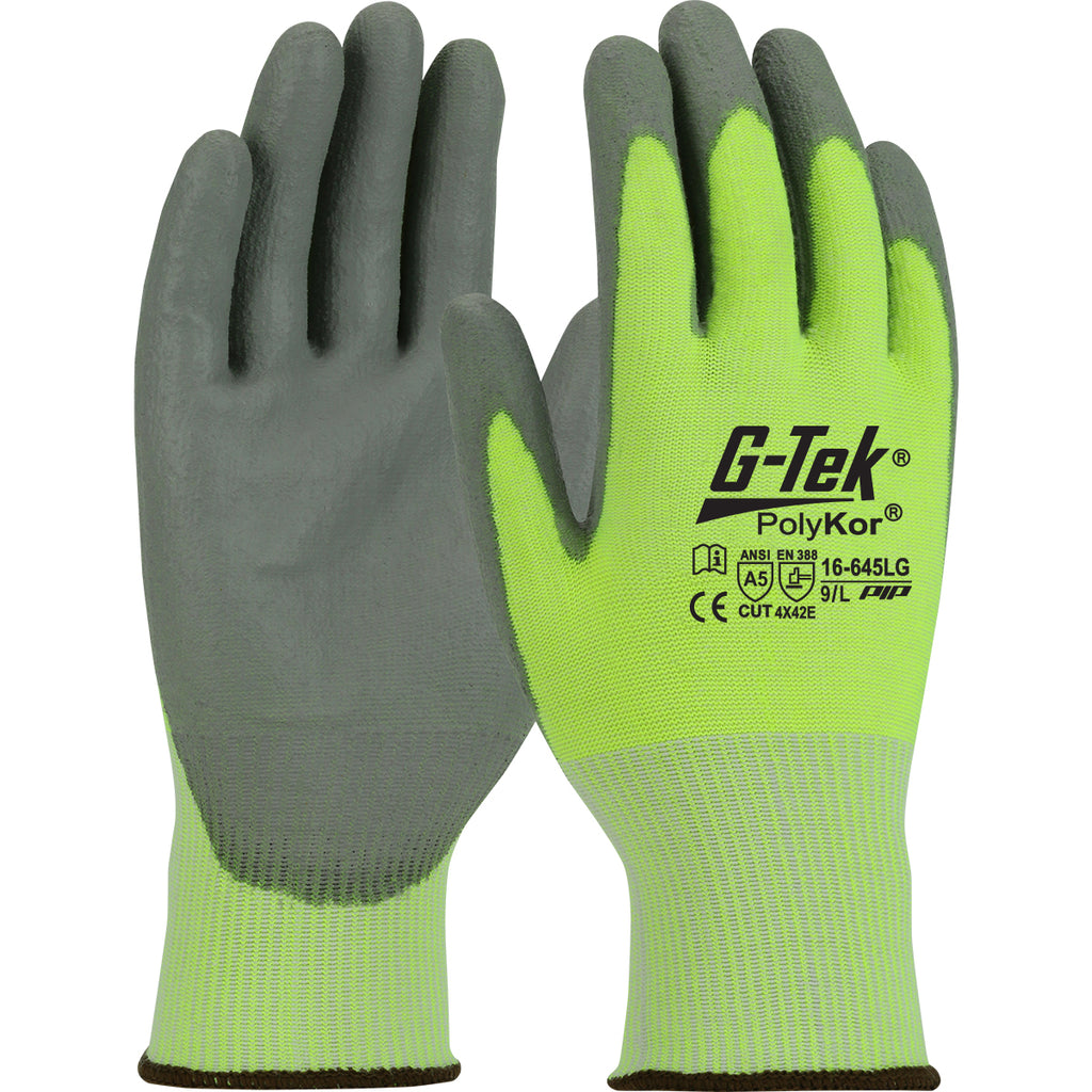 G-Tek PolyKor 16-645LG Seamless Knit Polyurethane Coated Flat Grip Safety Glove (One Dozen)