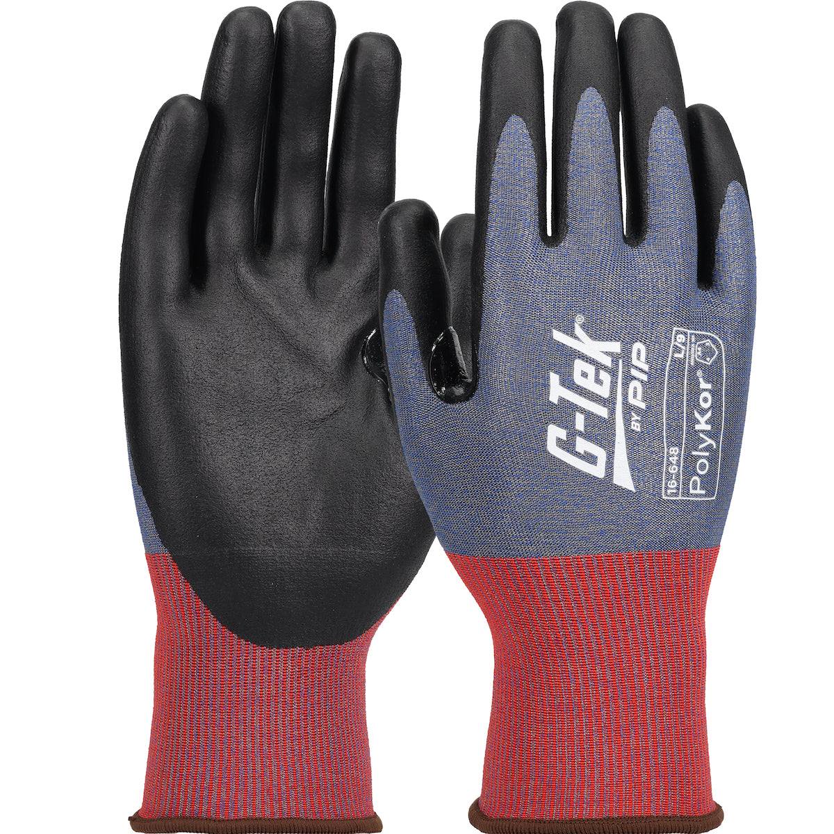 G-Tek 16-648 Seamless Knit Coreless PolyKor® Blended Glove with Foam Nitrile Coated Grip on Palm & F