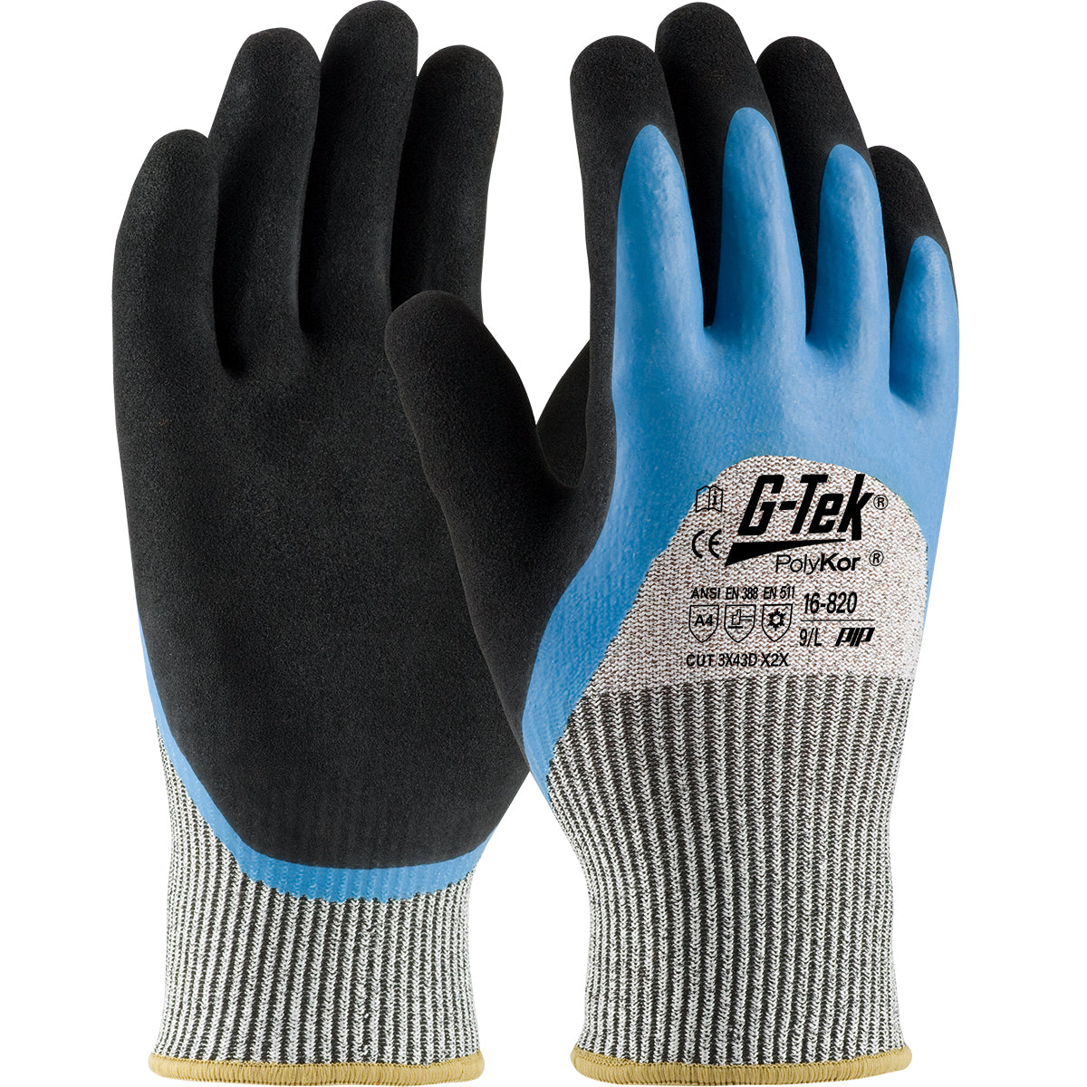 G-Tek 16-820 Seamless Knit PolyKor® Blend Glove with Acrylic Lining and Double-Dip Latex MicroSurfac