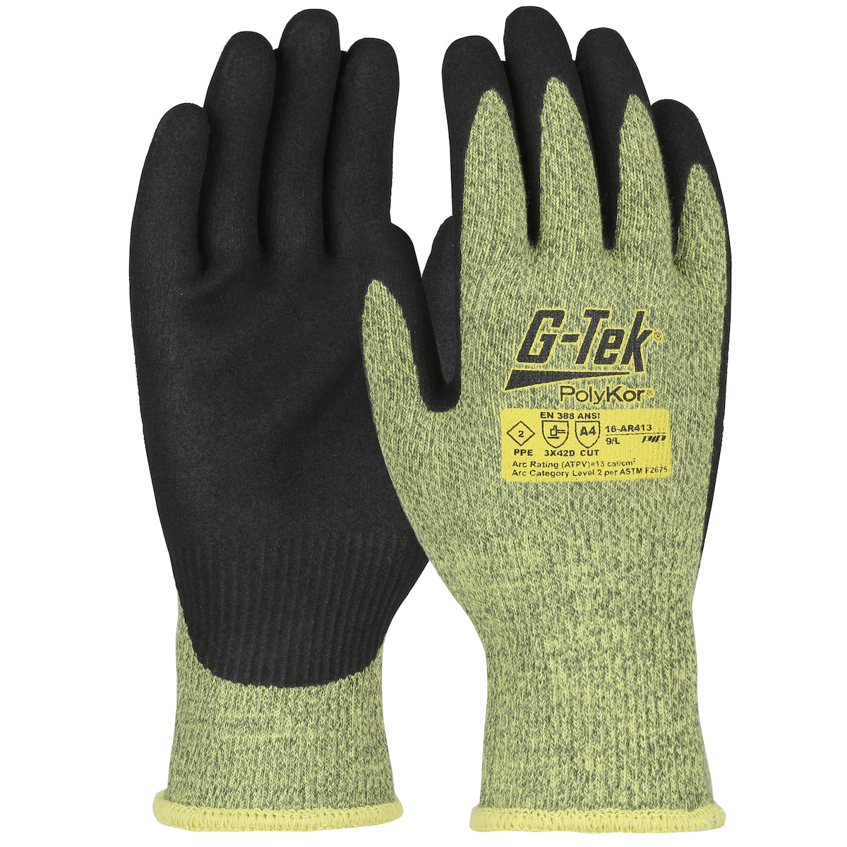 G-Tek 16-AR413 AR Seamless Knit PolyKor®/Aramid Blend Glove with Neoprene Foam Coated Grip on Palm &