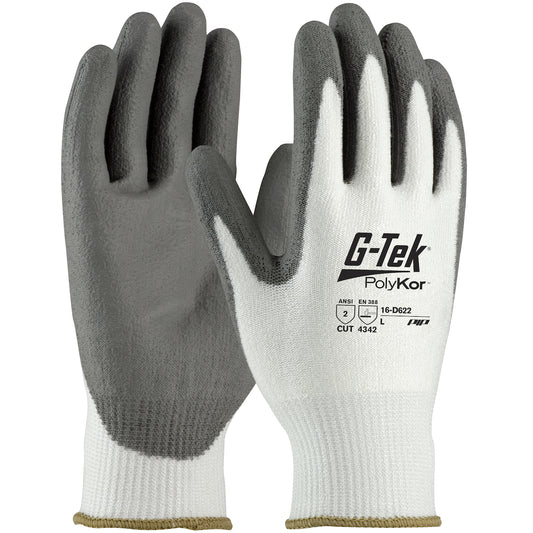 PIP 16-D622 G-Tek PolyKor Seamless Knit Blended Glove with Polyurethane Coated Flat Grip Safety Glove (One Dozen)