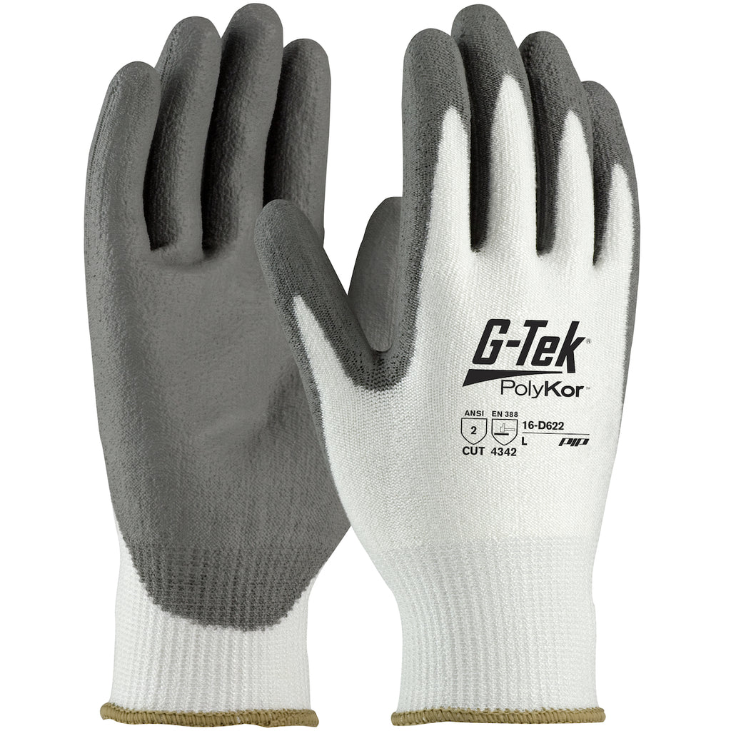 PIP 16-D622 G-Tek PolyKor Seamless Knit Blended Glove with Polyurethane Coated Flat Grip Safety Glove (One Dozen)