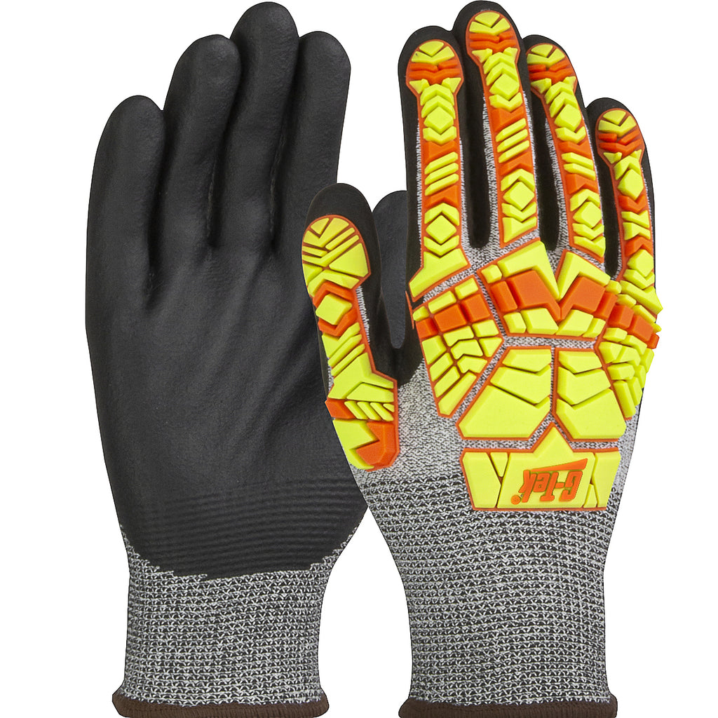 G-Tek PolyKor 16-MP230HV Seamless Knit Blended with Hi-Vis Impact Protection and Nitrile Foam Coated Glove (One Dozen)