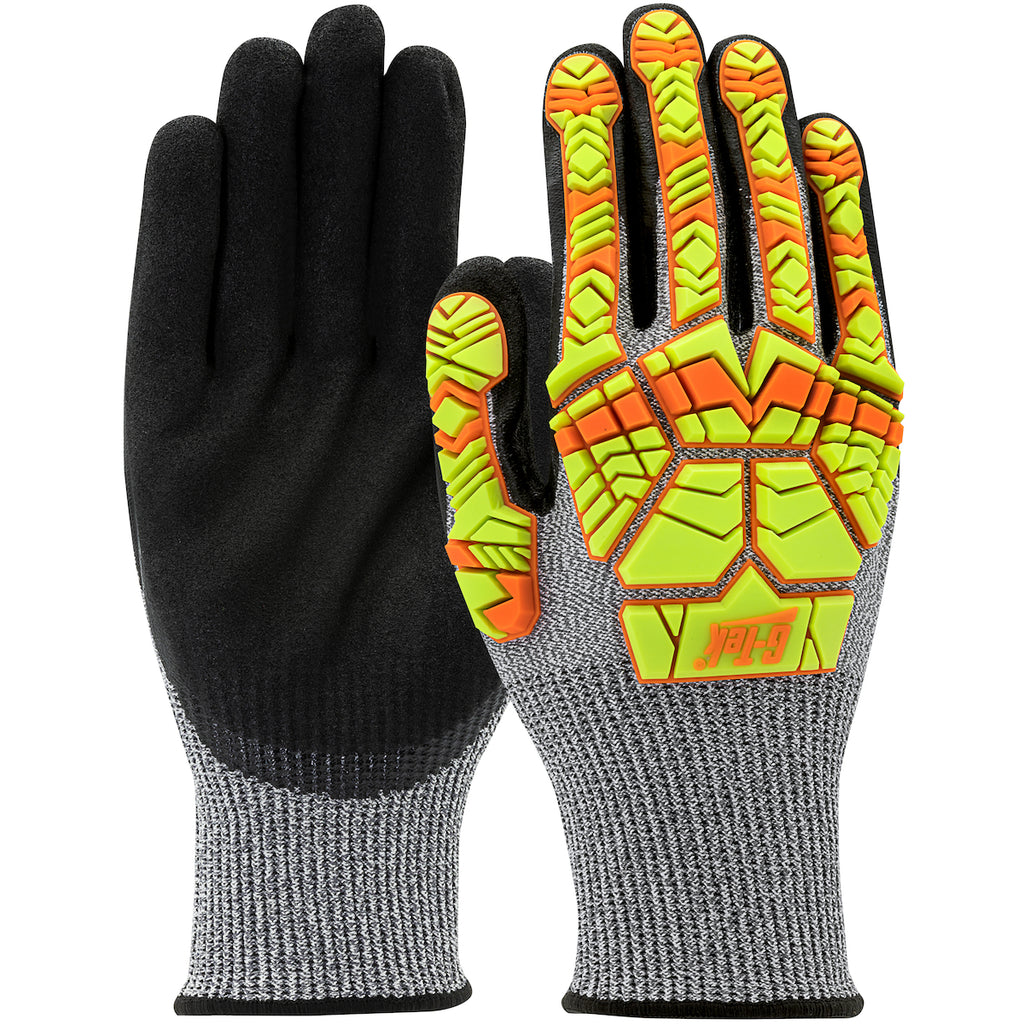 G-Tek PolyKor 16-MPH430HV Seamless Knit Blended with Hi-Vis Impact Protection and Double-Dip Nitrile MicroSurface Grip Safety Glove(One Dozen)