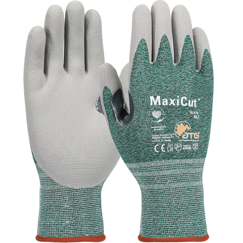 PIP 18-570 MaxiCut Seamless Knit Engineered Yarn Glove with Nitrile Coated MicroFoam Grip Safety Glove(One Dozen)