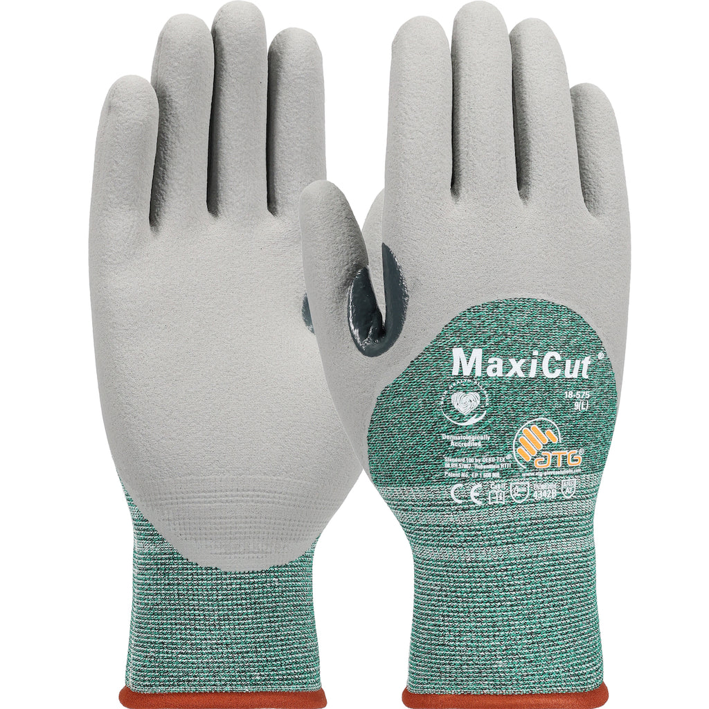 MaxiCut 18-575 Seamless Knit Engineered Yarn Glove with Nitrile Coated MicroFoam Grip Fingers and Knuckles Safety Glove (One Dozen)