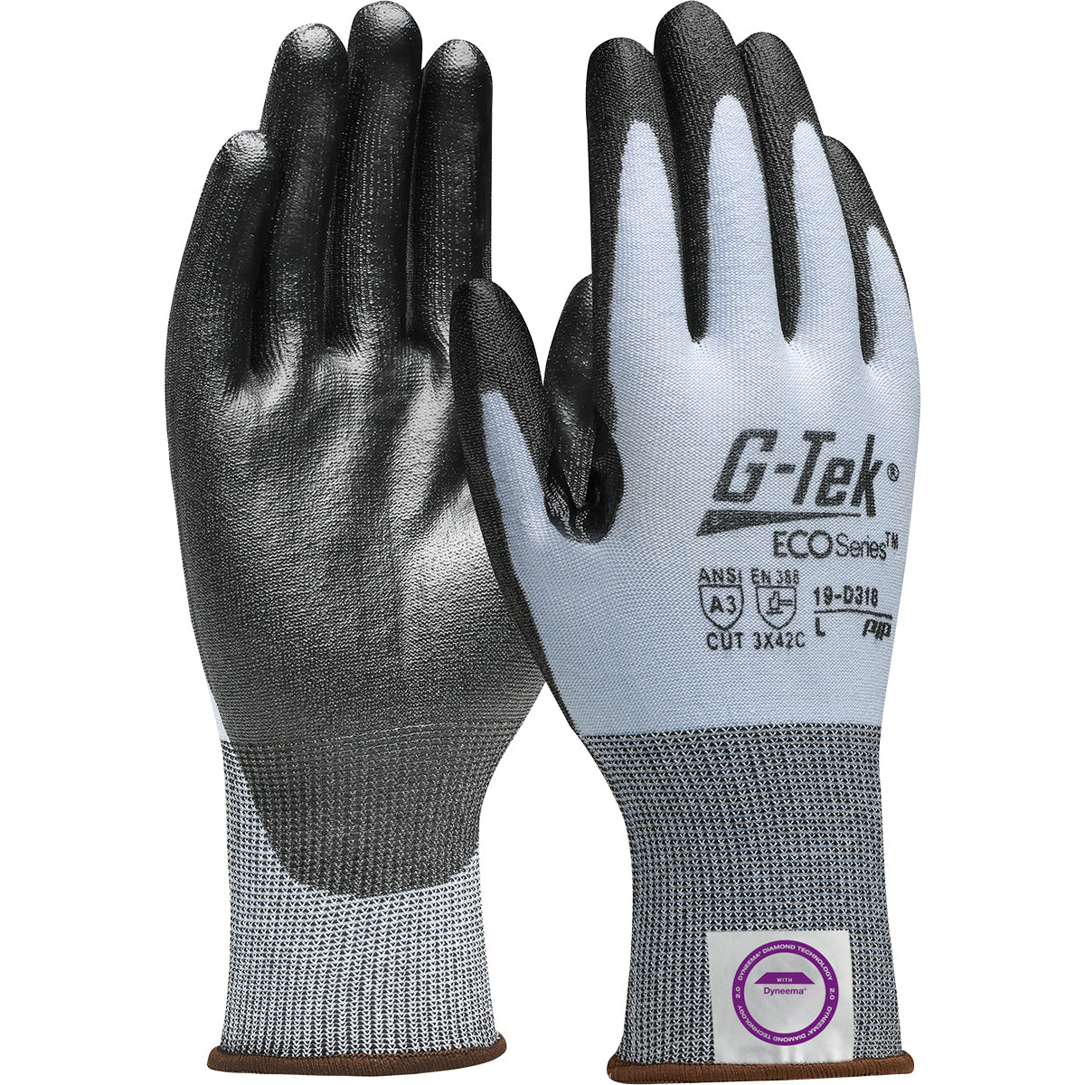 G-Tek 19-D318 Seamless Knit Dyneema® Diamond 2.0 Blended Glove with Polyurethane Coated Flat Grip on