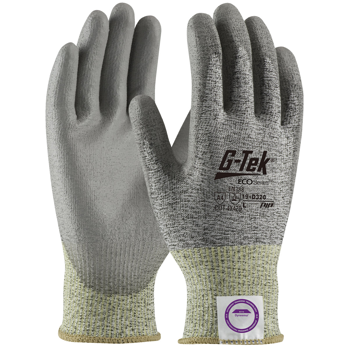 G-Tek 19-D320 Seamless Knit Dyneema® Phoenix Blended Glove with Polyurethane Coated Flat Grip on Pal
