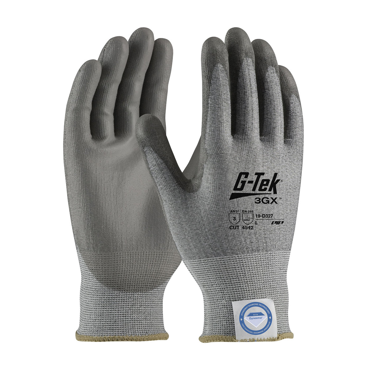 G-Tek 19-D327 Seamless Knit A3 Dyneema® Diamond Blended Glove with Polyurethane Coated Flat Grip on 
