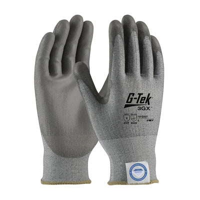 G-Tek 19-D327 Seamless Knit A3 Dyneema® Diamond Blended Glove with Polyurethane Coated Flat Grip on 