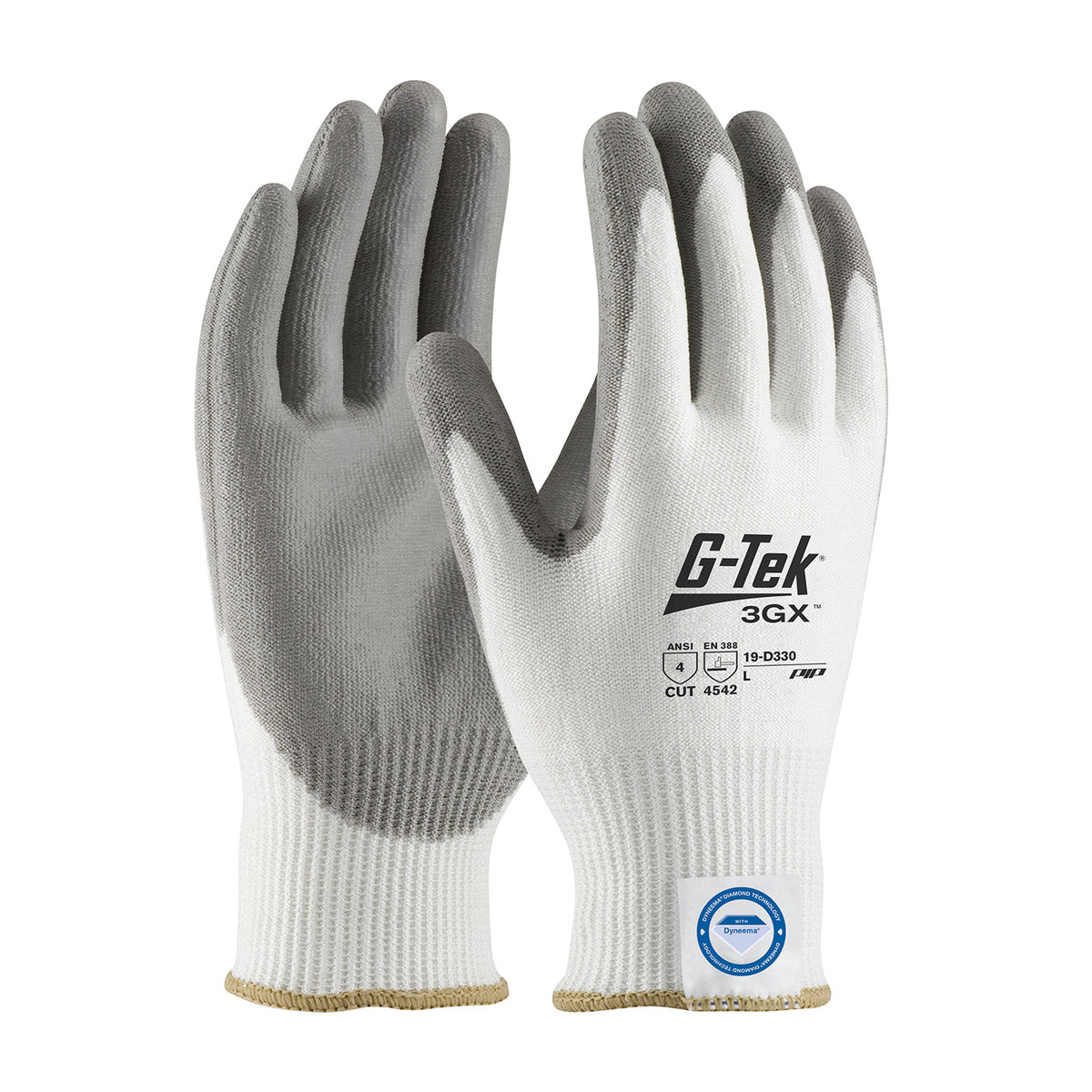 G-Tek 19-D330 Seamless Knit A4 Dyneema® Diamond Blended Glove with Polyurethane Coated Flat Grip on 