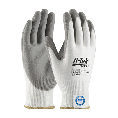 G-Tek 19-D330 Seamless Knit A4 Dyneema® Diamond Blended Glove with Polyurethane Coated Flat Grip on 