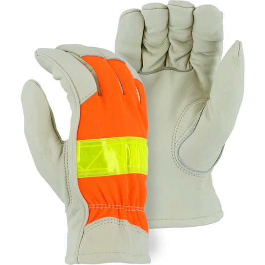Majestic 1951 Thinsulate Winter Lined Cowhide Drivers Glove w/Hi Vis Back (One Dozen)