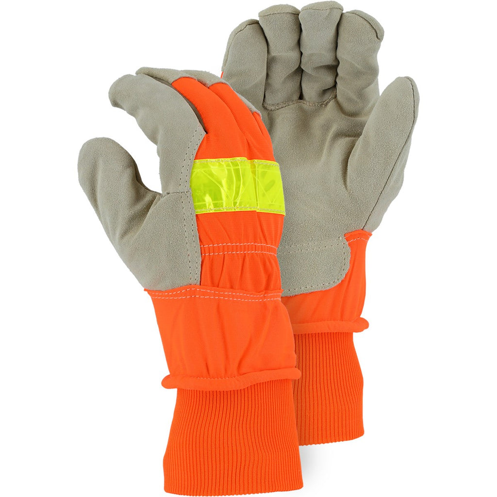 Majestic 1960 Winter Lined Split Pigskin Leather Palm Glove with High Visibility Woven Back (One Dozen)