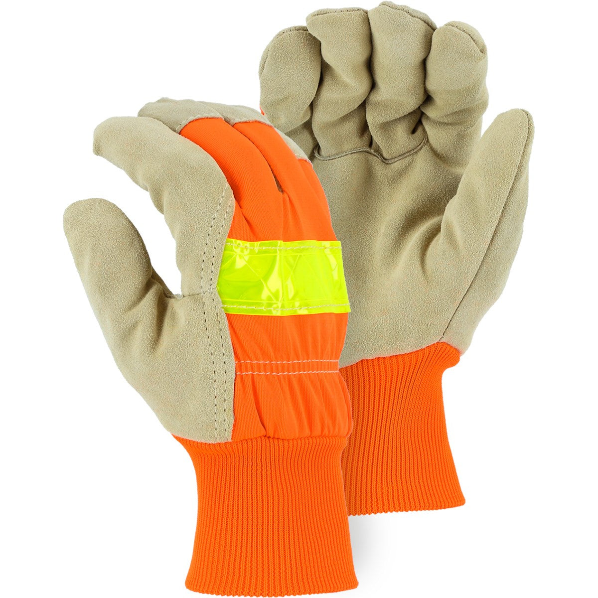 Majestic 1961 Winter Lined Split Pigskin Leather Palm Glove with High Visibility Woven Back (One Dozen)