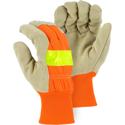 Majestic 1961 Winter Lined Split Pigskin Leather Palm Glove with High Visibility Woven Back (One Dozen)