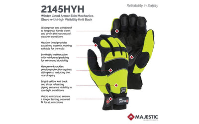 Majestic 2145HYH Winter Lined Armor Skin Mechanics Glove with High Visibility Knit Back (One Dozen)