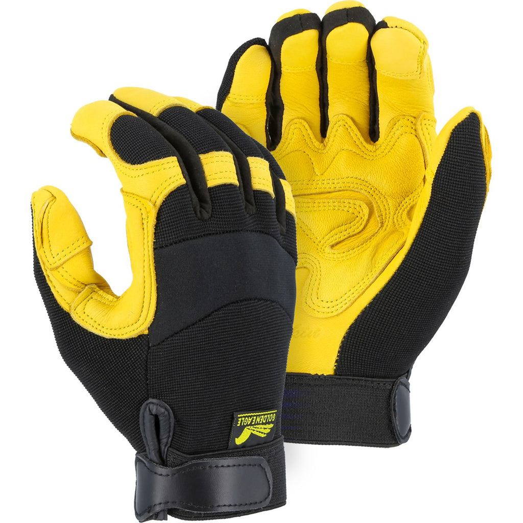 Majestic 2150DP Golden Eagle Mechanics Glove with Grain Deerskin Patched Palm and Knit Back (One Dozen)