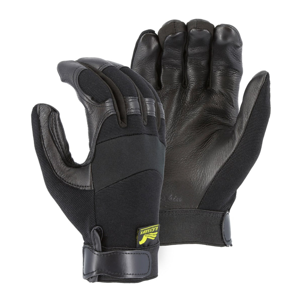 Majestic 2151 Black Hawk Mechanics Glove with Deerskin Palm and Stretch Knit Back (One Dozen)