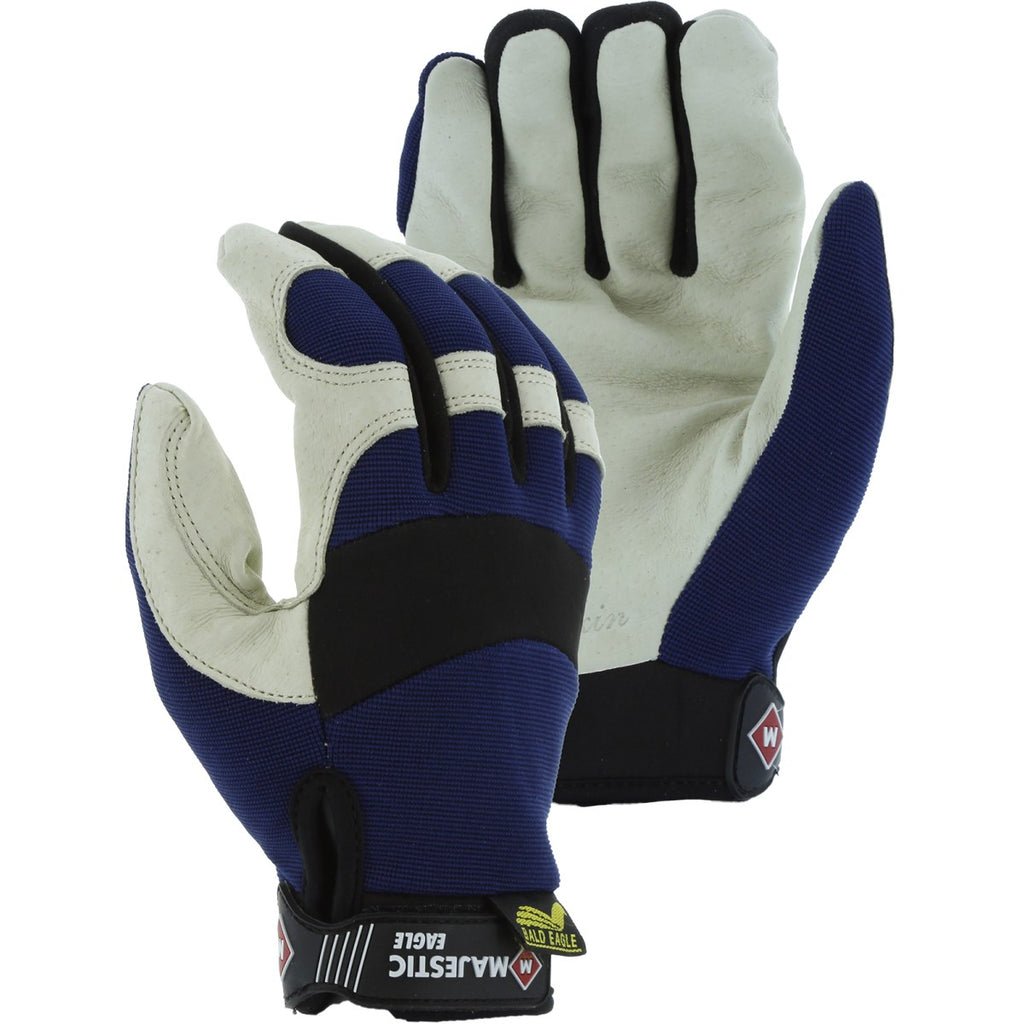 Majestic 2152 Bald Eagle Mechanics Glove with Pigskin Palm and Stretch Knit Back (One Dozen)