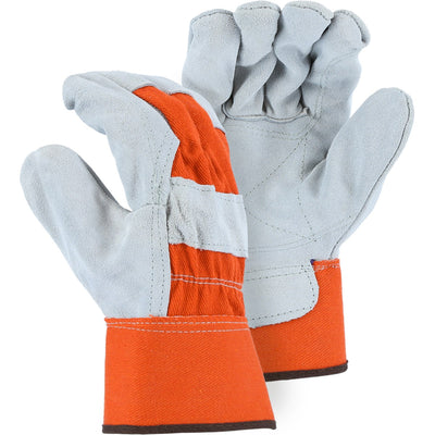 Majestic 2501CDP Split Cowhide Leather Palm Glove with Internal Double Palm and High Vis Canvas Back (One Dozen)