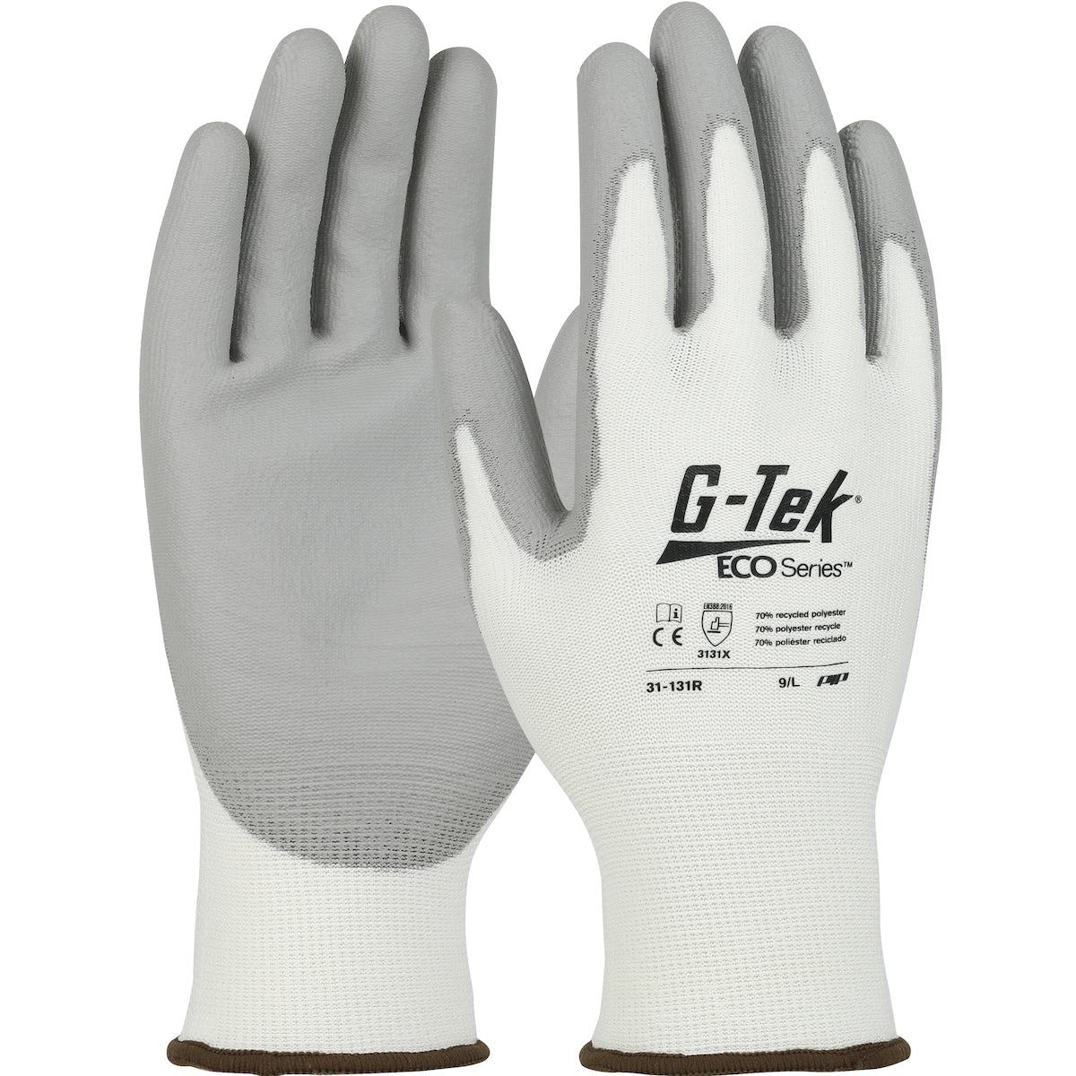 G-Tek 31-131R Seamless Knit Recycled Yarn / Spandex Blended Glove with Polyurethane Coated Flat Grip