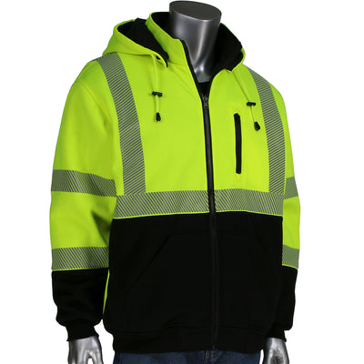 PIP 323-1400S ANSI Type R Class 3 Reversible Full Zip Hooded Sweatshirt with Black Bottom