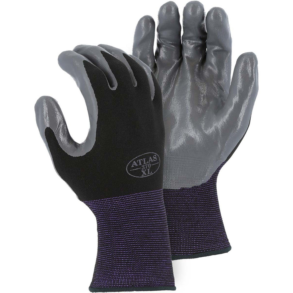 Majestic 3261 Atlas Black Nitrile Palm Dipped Glove on White Nylon Liner (One Dozen)