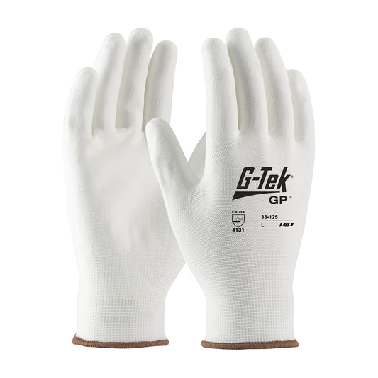 G-Tek 33-125 Seamless Knit Nylon Blend with Polyurethane Coated Flat Grip on Palm and Fingers Safety Glove(One Dozen)
