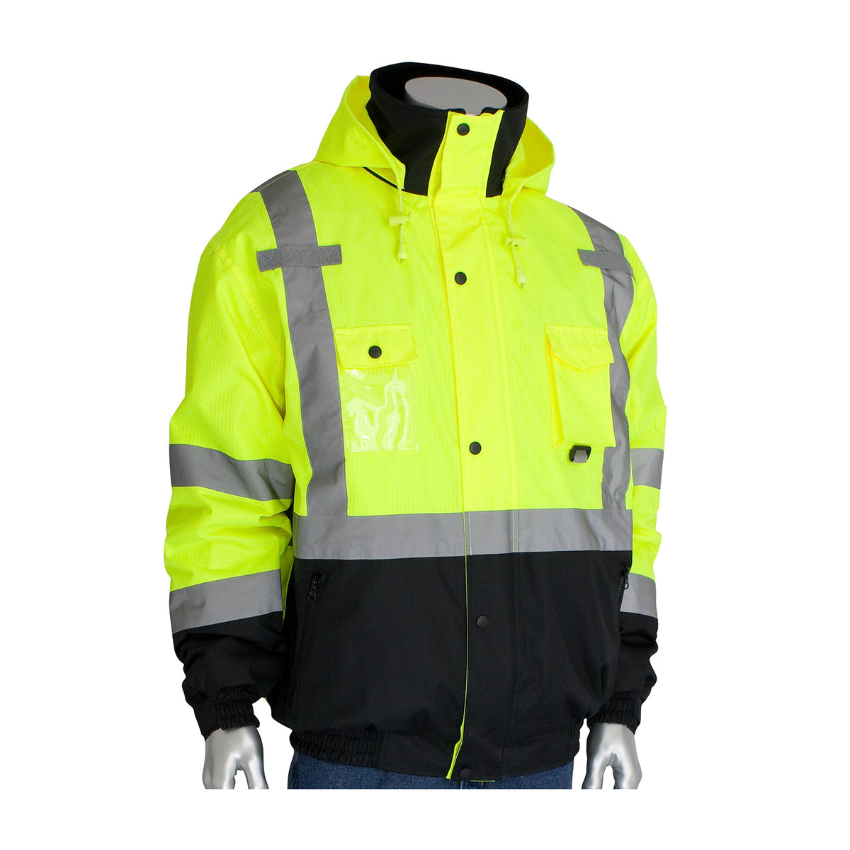 PIP 333-1770 ANSI Type R Class 3 Rip Stop Premium Plus Bomber Jacket with Zip-Out Fleece Liner and "